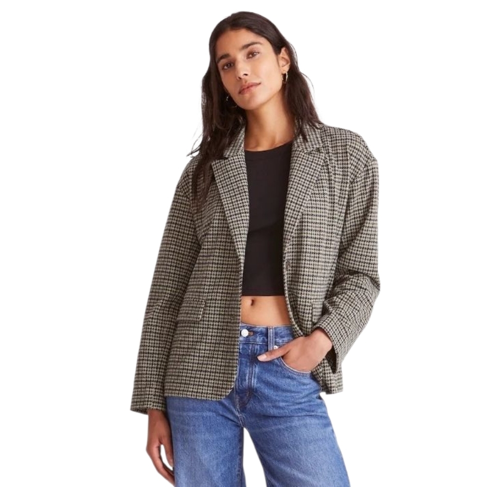 Madewell Oversized Knit Blazer In Houndstooth Womens Size XS Button Up Jacket - Picture 14 of 14
